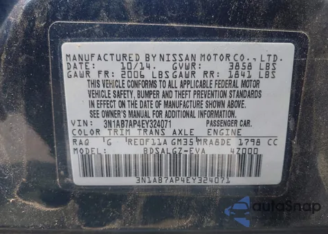 2014 Nissan Sentra Sl из США, поврежденный, VIN 3N1AB7AP4EY324071